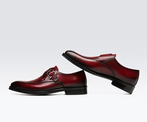 ODM Oxford Genuine Leather Dress Shoes / Luxury Mens Monk Strap Shoes dengan tumit 3cm