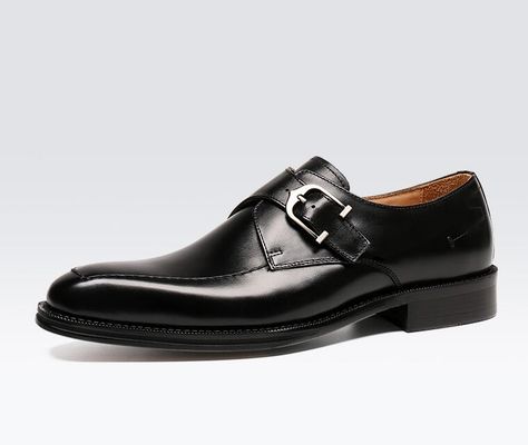 ODM Oxford Genuine Leather Dress Shoes / Luxury Mens Monk Strap Shoes dengan tumit 3cm