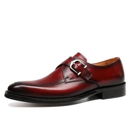 ODM Oxford Genuine Leather Dress Shoes / Luxury Mens Monk Strap Shoes dengan tumit 3cm