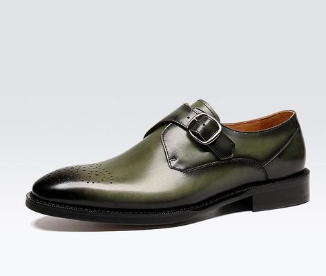 Oxford Kulit Pria Buckle Dress Shoes hijau / Hitam Gentleman Dress Shoes