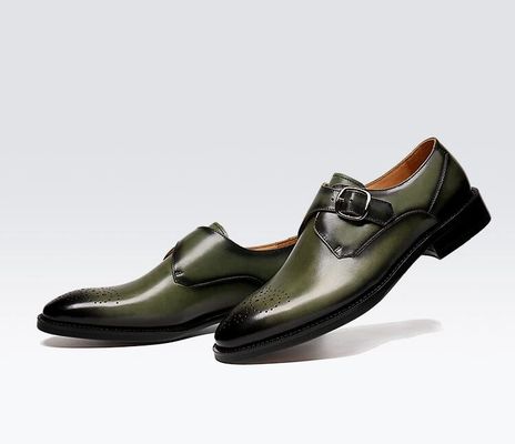 Oxford Kulit Pria Buckle Dress Shoes hijau / Hitam Gentleman Dress Shoes