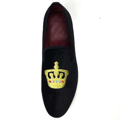 Luxury Hitam Pria Velvet Loafers Round Toe Bernafas Untuk Pesta / Malam
