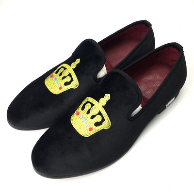 Luxury Hitam Pria Velvet Loafers Round Toe Bernafas Untuk Pesta / Malam
