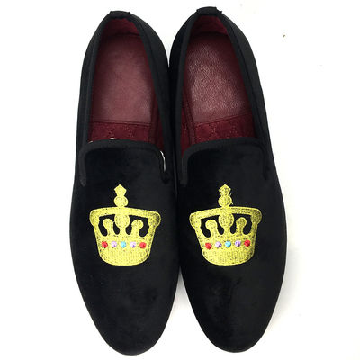 Luxury Hitam Pria Velvet Loafers Round Toe Bernafas Untuk Pesta / Malam