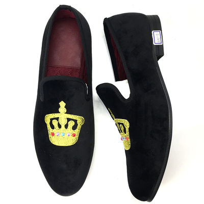 Luxury Hitam Pria Velvet Loafers Round Toe Bernafas Untuk Pesta / Malam