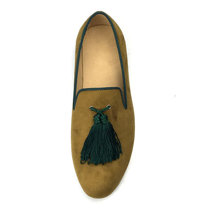 Pria Kuning Velvet Loafers Sepatu Disesuaikan Berujung Kaki Kulit Loafers