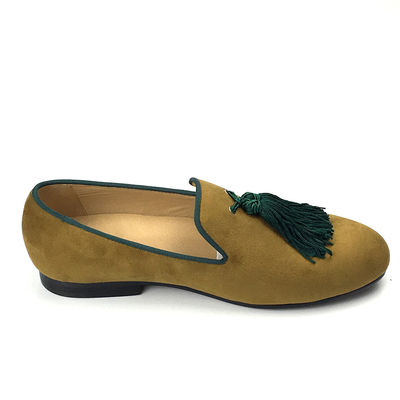 Pria Kuning Velvet Loafers Sepatu Disesuaikan Berujung Kaki Kulit Loafers