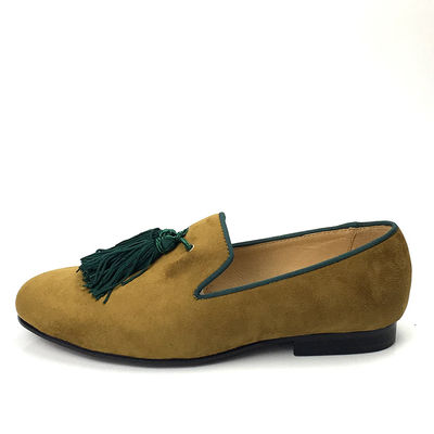 Pria Kuning Velvet Loafers Sepatu Disesuaikan Berujung Kaki Kulit Loafers