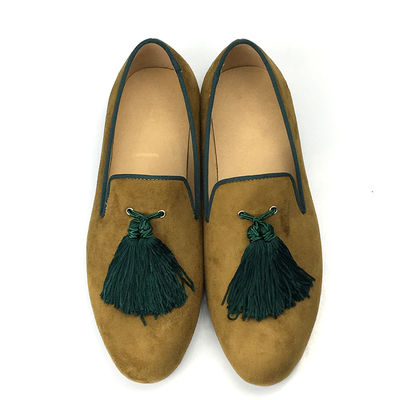 Pria Kuning Velvet Loafers Sepatu Disesuaikan Berujung Kaki Kulit Loafers