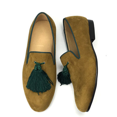 Pria Kuning Velvet Loafers Sepatu Disesuaikan Berujung Kaki Kulit Loafers