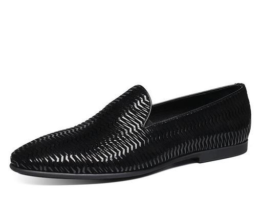Brown Italian Leather Loafers Men Woven Leather Loafers dengan Pola Gelombang