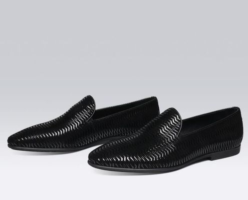 Brown Italian Leather Loafers Men Woven Leather Loafers dengan Pola Gelombang