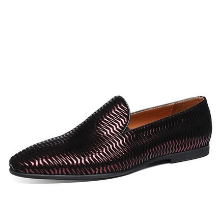 Brown Italian Leather Loafers Men Woven Leather Loafers dengan Pola Gelombang