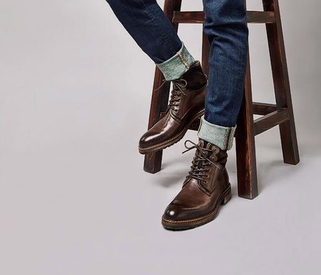 Pria nyaman Pakaian Kulit Sepatu Soft Kopi Dan Sepatu Vintage Biru