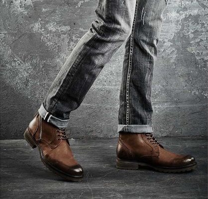 Men Lace Up Ankle Boots Wear Resistant Casual Men Kulit Cowboy Boots