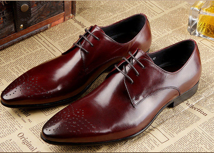 Genuine Leather Men's Wedding Dress Shoes Formal Business Shoes dengan jahitan hitam