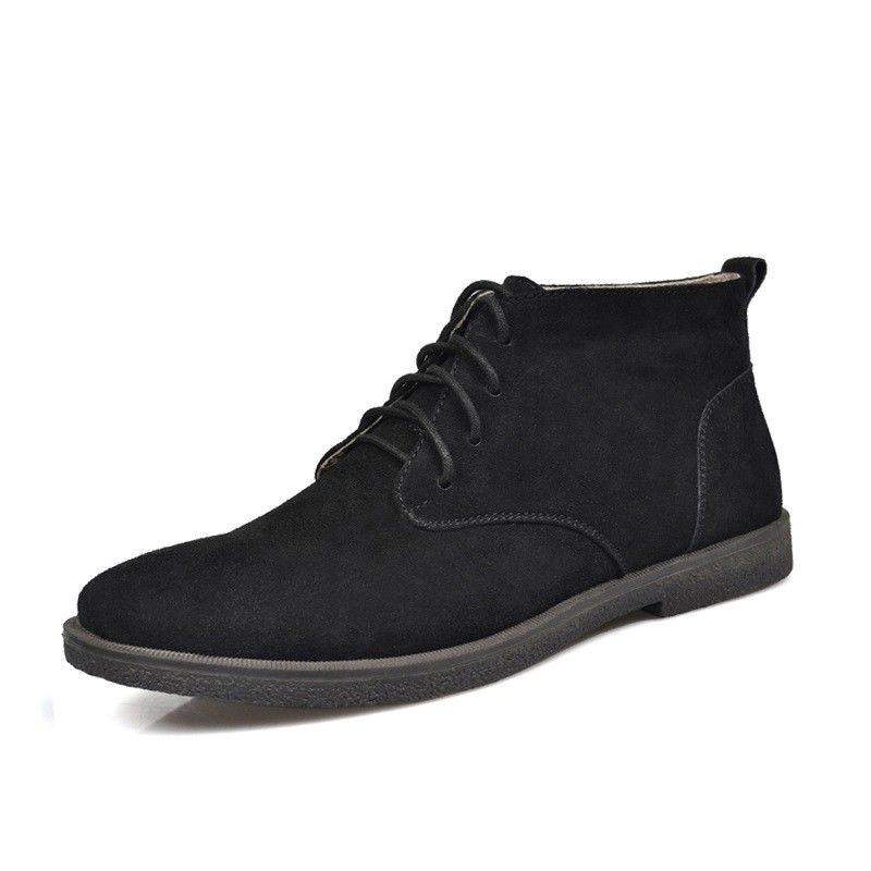 Genuine Leather Plush Suede Desert Boots Untuk Pria, Square Heel Pria Ankle Dress Boots