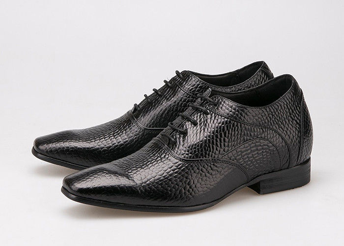 7cm tinggi meningkatkan sepatu lift, jari-jari tajam hitam paten kulit Oxford sepatu