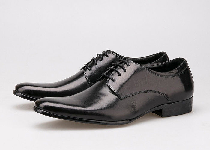 Kulit sapi atas renda sepatu Derby, tumit datar lembut pria hitam formal sepatu