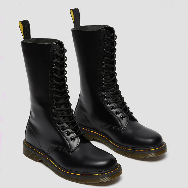Round Toe Boots Kulit Wanita Hitam Military Style Boots Untuk Olahraga / Bisnis