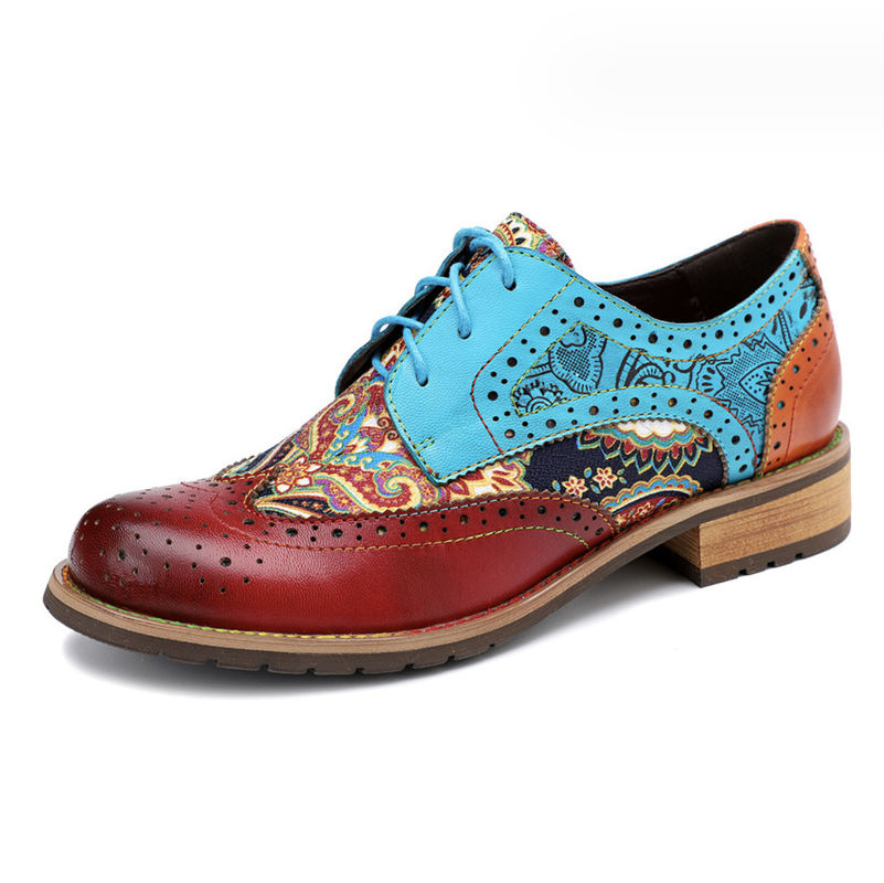 British Style Wanita Brogue Oxford Sepatu Multi Warna Wanita Kulit Derby Sepatu