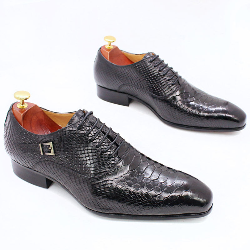 Sepatu Kulit Pria Patent Sepatu Sepatu Sepatu Pria Berkeping Mencuat Sepatu Dengan Pola Ular Palsu
