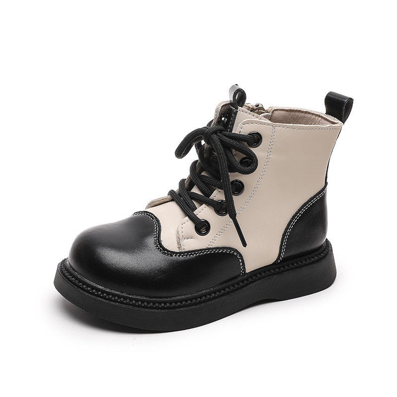 Sepatu Sekolah Kulit Anak laki-laki yang awet untuk kaki bulat dan renda untuk kenyamanan tambahan