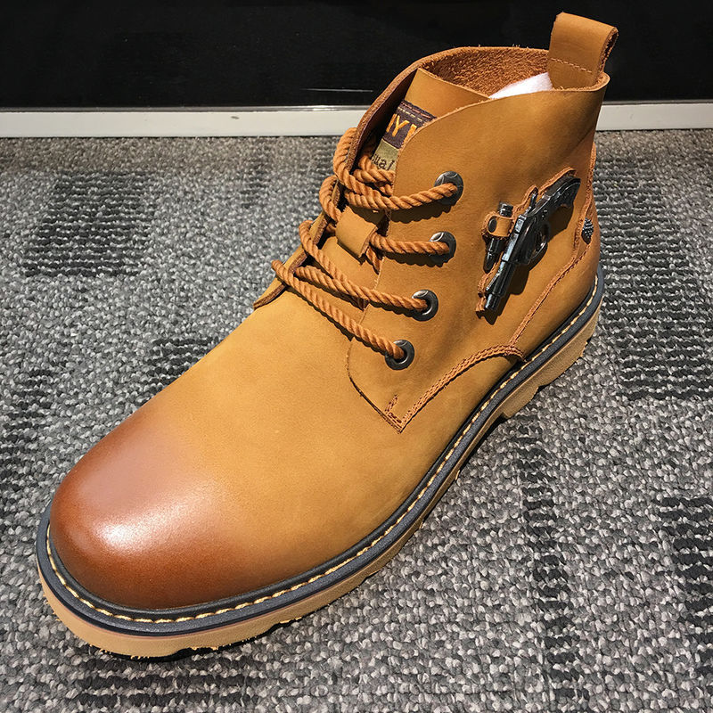 OEM Pria Kulit Casual Boots Untuk Motor, Platform Tumit Tinggi Atas Slip On Sneakers