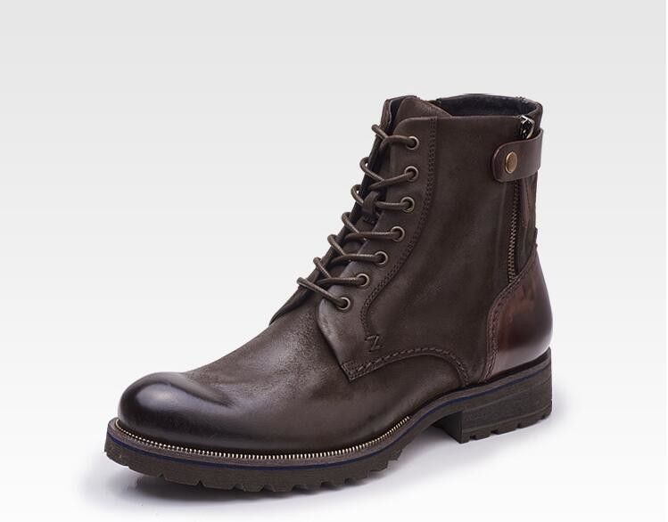 Ukuran Normal Pria Brown Chelsea Boots Full Grain Kulit Tinggi Top Casual Shoes