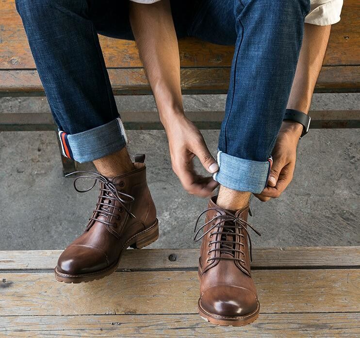 Sepatu pria elevator kaki bulat bernapas sepatu kulit asli kasual untuk musim dingin