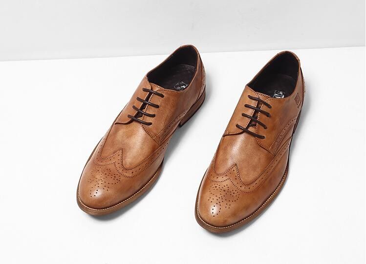 Kulit asli pria flat hitam Oxford sepatu, klasik vintage renda sepatu pakaian