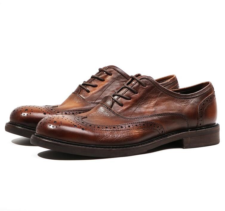 Branded Design Mens Kulit Pakaian Sepatu Berujung Kaki Oxford Brown renda Up Pakaian Sepatu
