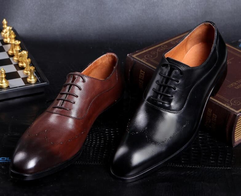 Fashion pria pakaian formal sepatu, Brogue tersembunyi sepatu hak tinggi kulit untuk pria