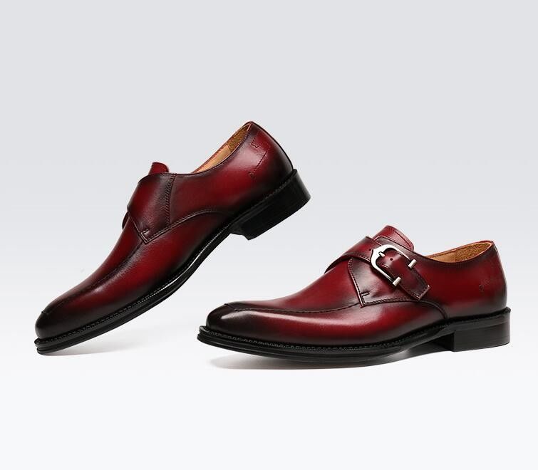 ODM Oxford Genuine Leather Dress Shoes / Luxury Mens Monk Strap Shoes dengan tumit 3cm