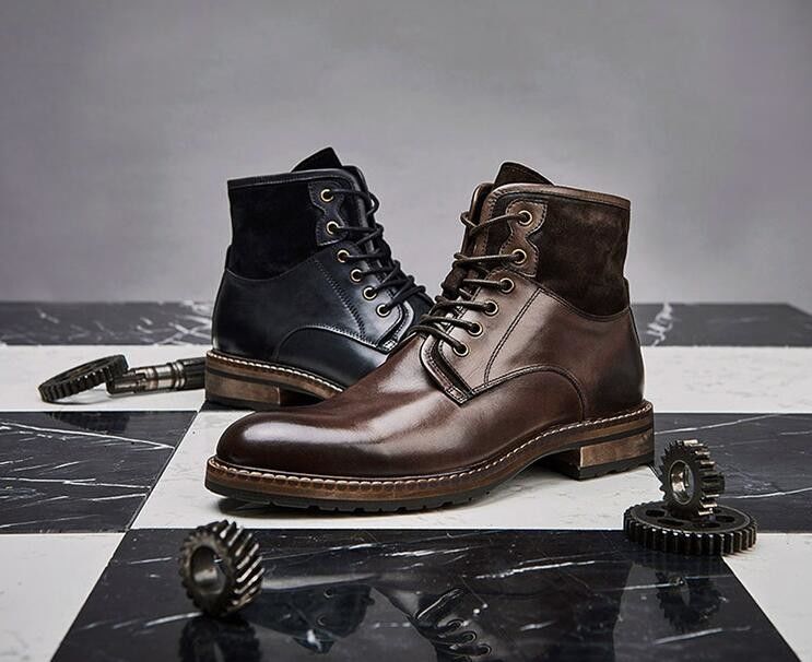 Pria nyaman Pakaian Kulit Sepatu Soft Kopi Dan Sepatu Vintage Biru